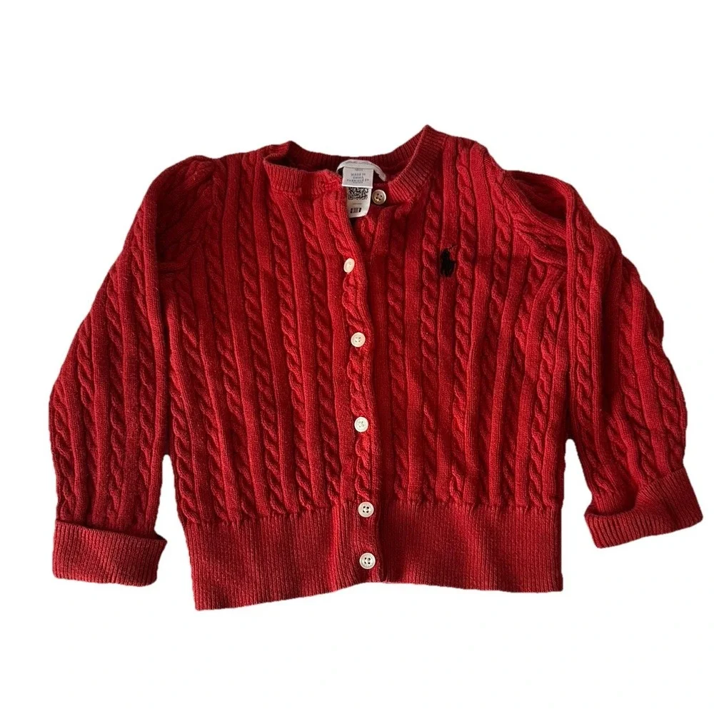 Ralph Lauren Baby Preppy Old Money Cable Knit Button Up Cardigan Sweater Sz 18M